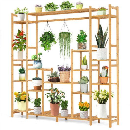  - 9 - Tier Bamboo Plant Stand with Hanging Rack - Outdoor Style Company