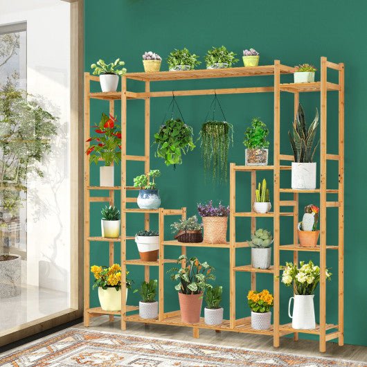  - 9 - Tier Bamboo Plant Stand with Hanging Rack - Outdoor Style Company