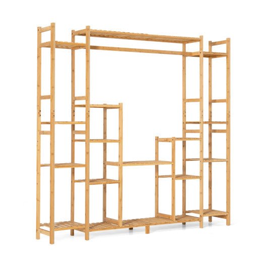  - 9 - Tier Bamboo Plant Stand with Hanging Rack - Outdoor Style Company