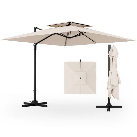  - 9.5 Feet Cantilever Patio Umbrella with 360° Rotation and Double Top - Outdoor Style Company