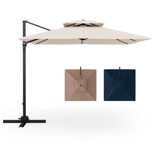  - 9.5 Feet Cantilever Patio Umbrella with 360° Rotation and Double Top - Outdoor Style Company