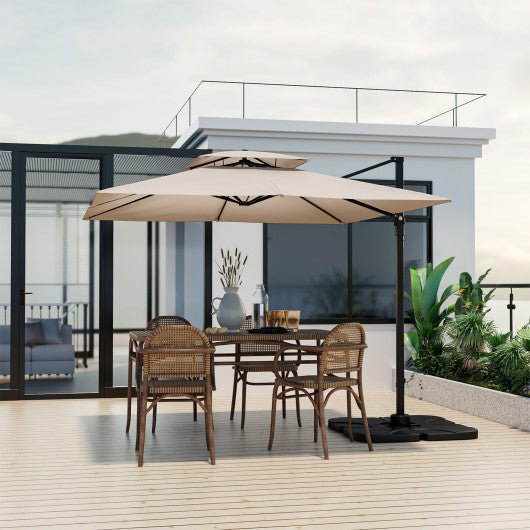  - 9.5 Feet Cantilever Patio Umbrella with 360° Rotation and Double Top - Outdoor Style Company