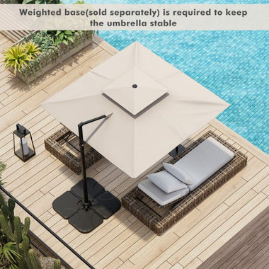  - 9.5 Feet Cantilever Patio Umbrella with 360° Rotation and Double Top - Beige - Outdoor Style Company