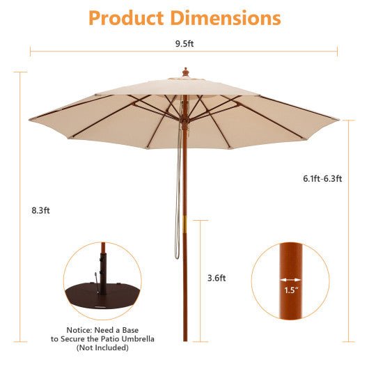  - 9.5 Feet Pulley Lift Round Patio Umbrella with Fiberglass Ribs - Outdoor Style Company