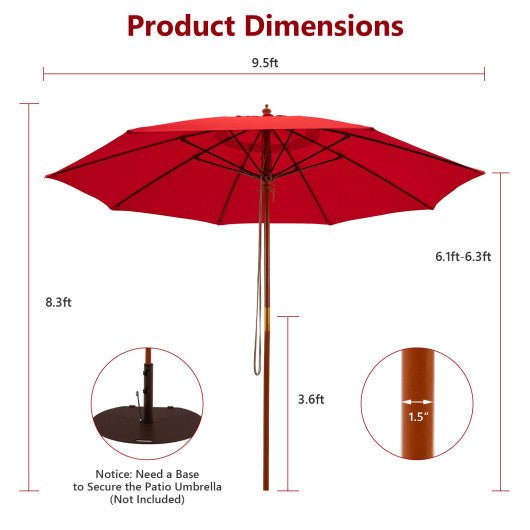  - 9.5 Feet Pulley Lift Round Patio Umbrella with Fiberglass Ribs - Outdoor Style Company