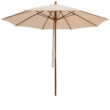  - 9.5 Feet Pulley Lift Round Patio Umbrella with Fiberglass Ribs - Beige - Outdoor Style Company