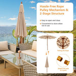  - 9.5 Feet Pulley Lift Round Patio Umbrella with Fiberglass Ribs - Beige - Outdoor Style Company