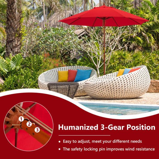  - 9.5 Feet Pulley Lift Round Patio Umbrella with Fiberglass Ribs - Red - Outdoor Style Company