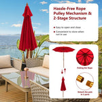  - 9.5 Feet Pulley Lift Round Patio Umbrella with Fiberglass Ribs - Red - Outdoor Style Company