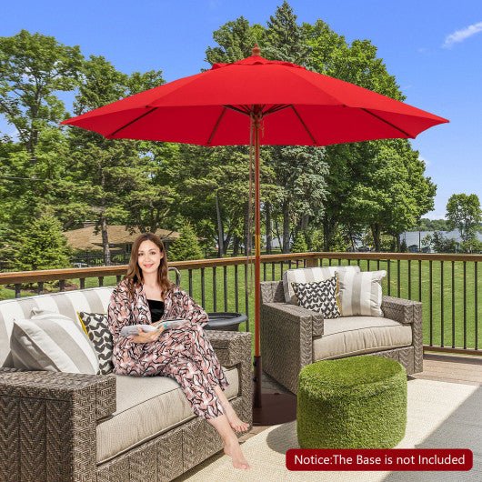  - 9.5 Feet Pulley Lift Round Patio Umbrella with Fiberglass Ribs - Red - Outdoor Style Company