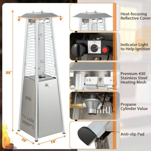  - 9500 BTU Portable Stainless Steel Tabletop Patio Heater with Glass Tube - Outdoor Style Company