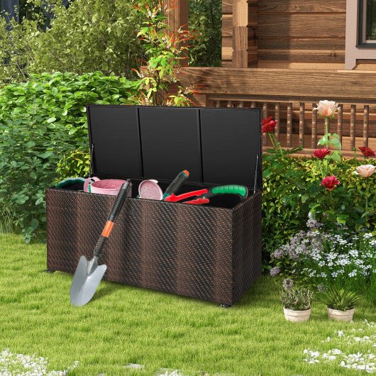  - 96 Gallon PE Wicker Outdoor Storage Box with 4 Wheels - Outdoor Style Company