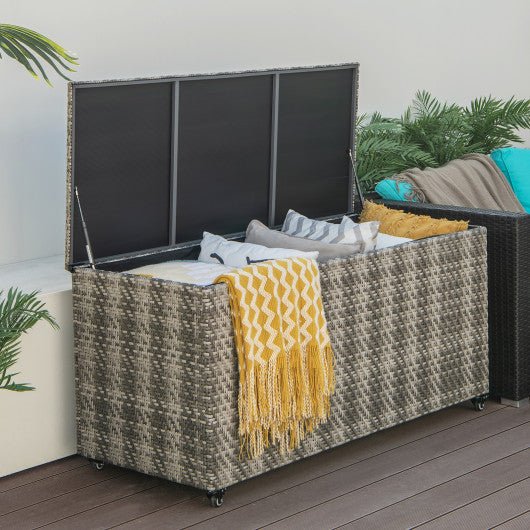  - 96 Gallon PE Wicker Outdoor Storage Box with 4 Wheels - Outdoor Style Company