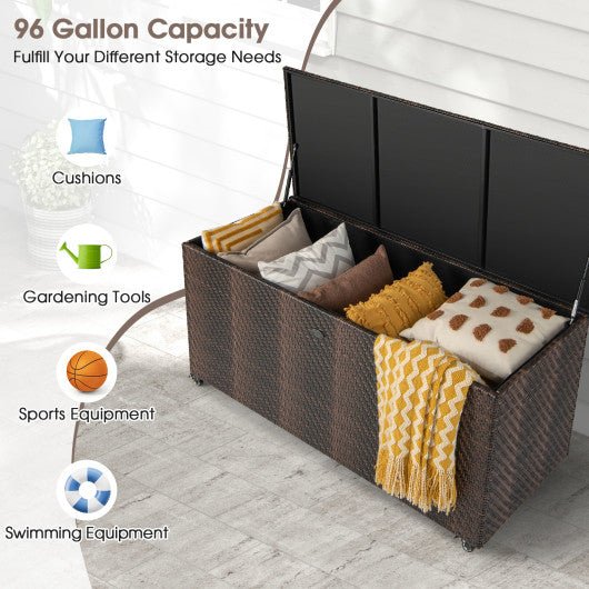  - 96 Gallon PE Wicker Outdoor Storage Box with 4 Wheels - Outdoor Style Company