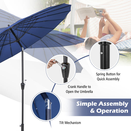 9 Feet Round Patio Umbrella with 18 Fiberglass Ribs-Navy