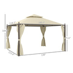 Outsunny 10' x 12' Outdoor Patio Gazebo with Curtains, Two-Tier Roof, Beige