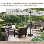 15 Feet Double-Sized Patio Umbrella with Crank Handle and Vented Tops-Beige