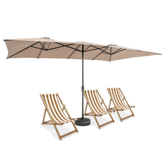 15 Feet Double-Sized Patio Umbrella with Crank Handle and Vented Tops-Brown