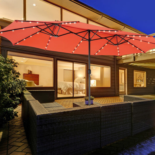 15 Feet Double-Sided Patio Umbrella with 48 LED Lights-Orange