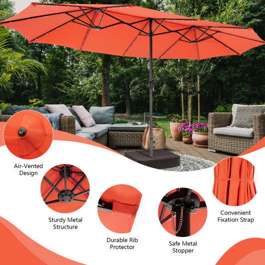 15 Feet Double-Sided Patio Umbrella with 48 LED Lights-Orange