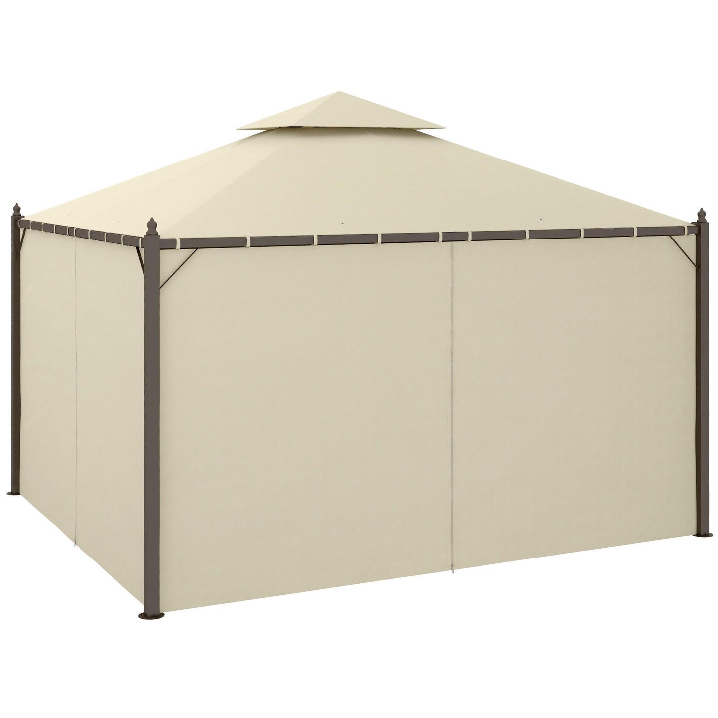 Outsunny 10' x 12' Outdoor Patio Gazebo with Curtains, Two-Tier Roof, Beige