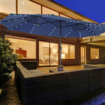 15 Feet Twin Patio Umbrella with 48 Solar LED Lights-Navy