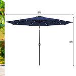 9 Feet Solar LED Lighted Patio Market Umbrella Tilt Adjustment Crank Lift-Dark Blue