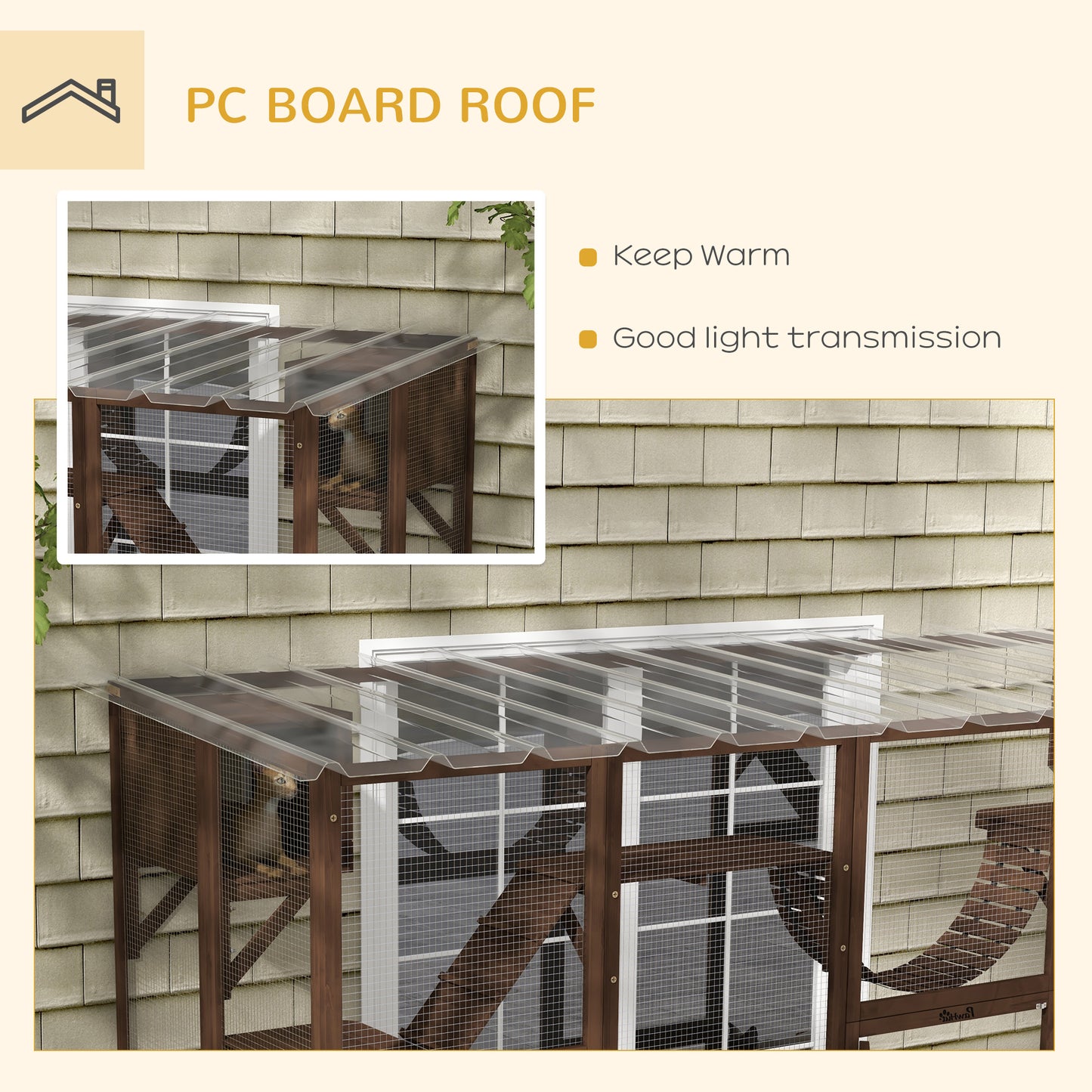 PawHut Catio Playground Cat Window Box Outside Enclosure for Multiple Cats w/ Shelves & Bridges, Coffee Brown