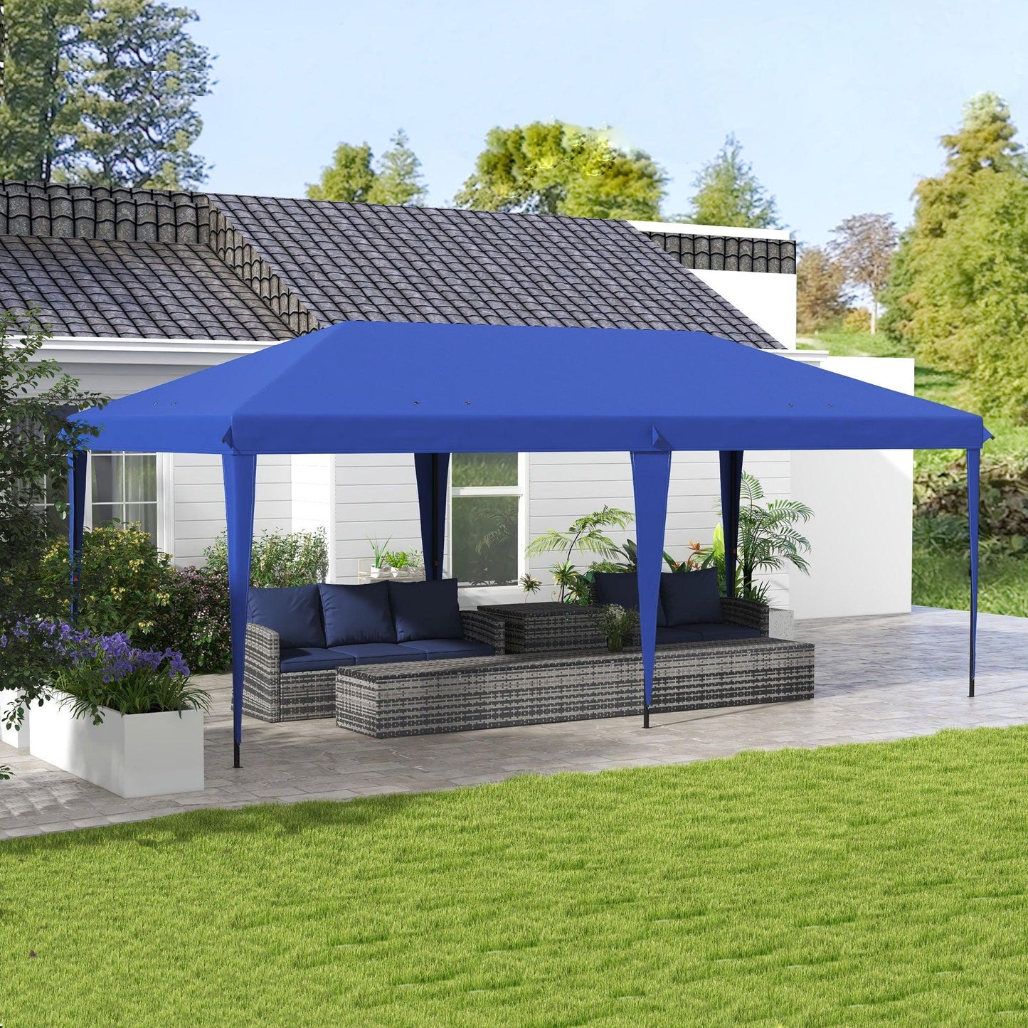 Outsunny 10' x 19.2' Outdoor Gazebo Pop Up Canopy Party Tent with Carrying Bag, Blue