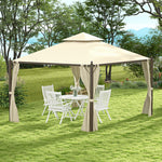 Outsunny 10' x 12' Outdoor Patio Gazebo with Curtains, Two-Tier Roof, Beige