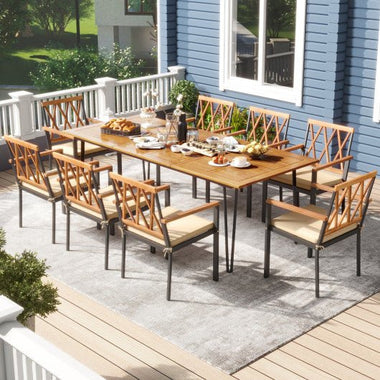  - Acacia Wood Outdoor Furniture Set 9 Pieces Patio Dining Set with 8 Chairs - Outdoor Style Company