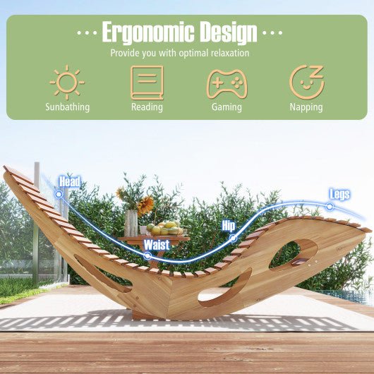  - Acacia Wood Patio Rocking Sun Lounger Chaise Lounge with Ergonomic Curved Seat - Outdoor Style Company