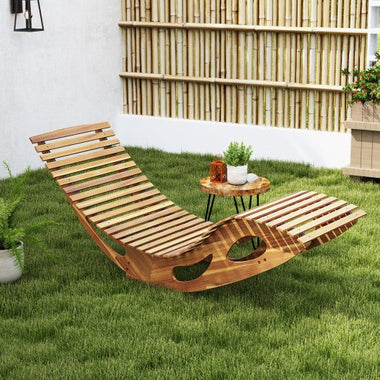  - Acacia Wood Patio Rocking Sun Lounger Chaise Lounge with Ergonomic Curved Seat - Outdoor Style Company