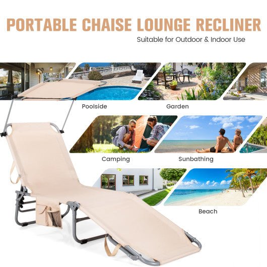  - Adjustable Outdoor Beach Patio Pool Recliner with Sun Shade - Outdoor Style Company