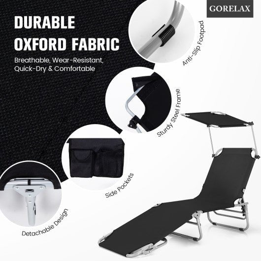  - Adjustable Outdoor Beach Patio Pool Recliner with Sun Shade - Outdoor Style Company