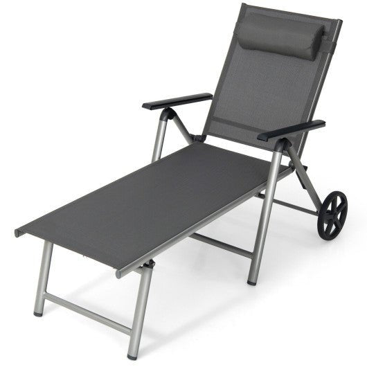  - Adjustable Patio Folding Chaise Lounge Chair with Wheels - Outdoor Style Company