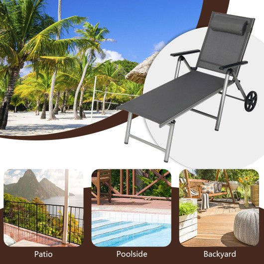  - Adjustable Patio Folding Chaise Lounge Chair with Wheels - Outdoor Style Company