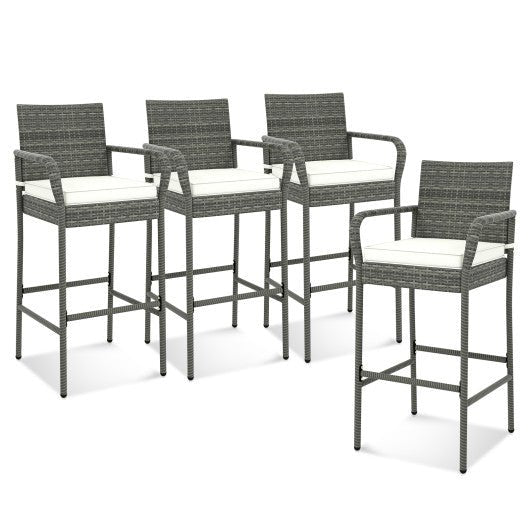  - All Weather PE Rattan Bar Chairs Set of 4 with Armrests and Seat Cushions for Porch Backyard - Outdoor Style Company