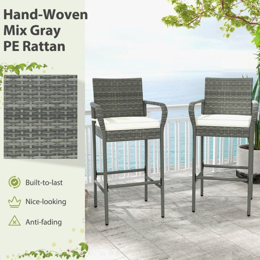  - All Weather PE Rattan Bar Chairs Set of 4 with Armrests and Seat Cushions for Porch Backyard - Outdoor Style Company