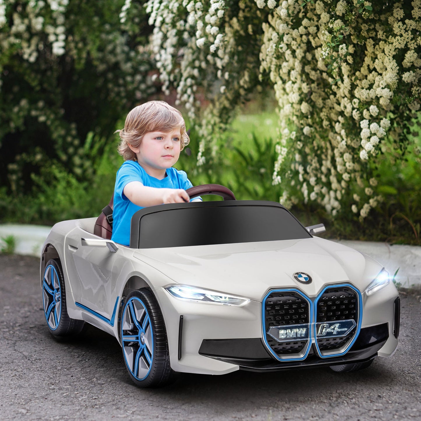 -Aosom 12V Electric Car for Kids with 2.4G Remote Control, Suspension, White - Outdoor Style Company