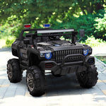 -Aosom 12V Kids Electric 2-Seater Ride On Police Car SUV Truck Toy with Parental Remote Control Black - Outdoor Style Company
