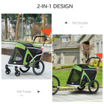 -Aosom 2 in 1 Bike Trailer with Aluminum Frame, Quick Release Wheels, Safety Leash, Anti-Slip Mat for Medium Dogs, Green - Outdoor Style Company