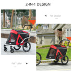 -Aosom 2 in 1 Bike Trailer with Aluminum Frame, Quick Release Wheels, Safety Leash, Anti-Slip Mat for Medium Dogs, Red - Outdoor Style Company