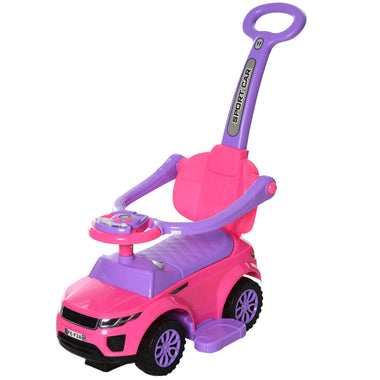 -Aosom 3 In 1 Ride on Car Push Car for Toddlers, Kid Sliding Walking Car with Horn Music Light Function Secure Bar for Boys Girls 1-3 Years Old, Pink - Outdoor Style Company