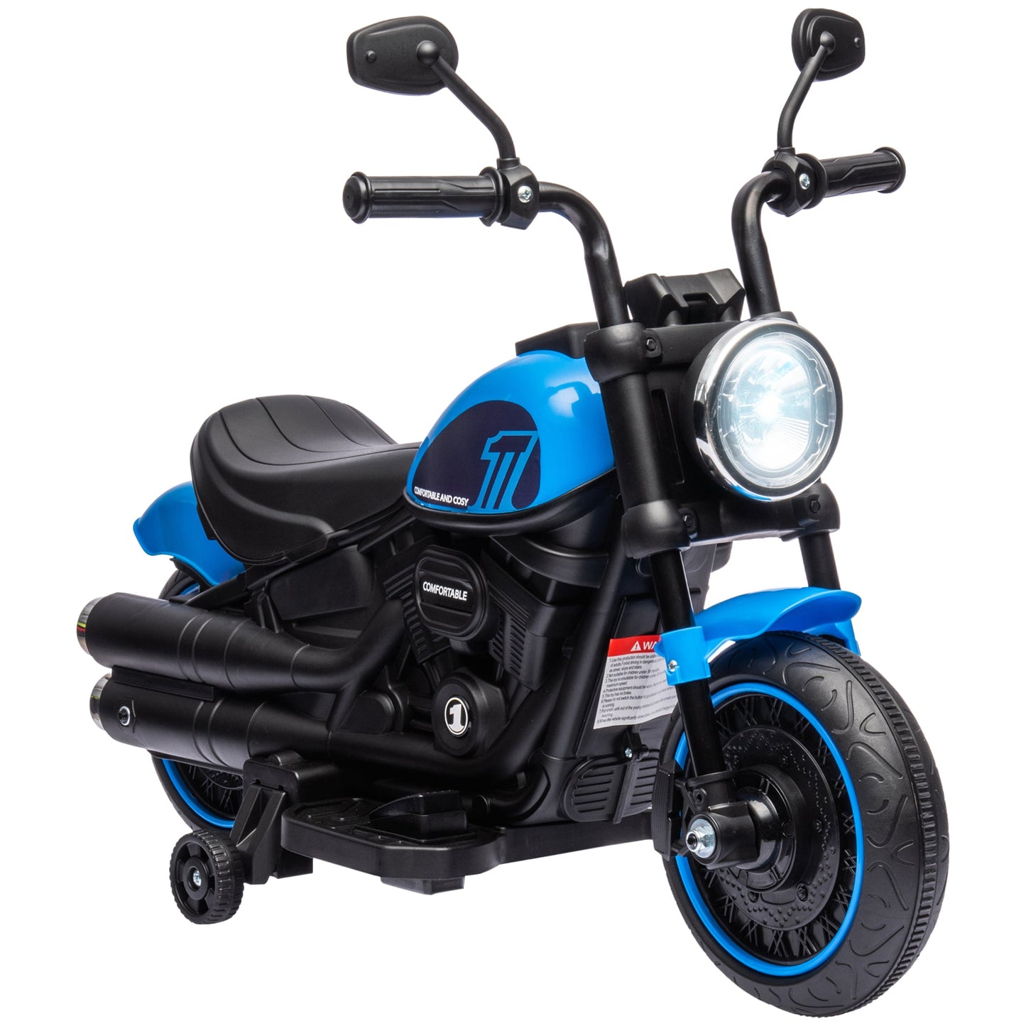 -Aosom 6V Kids Motorcycle Ride-on Toys with Training Wheels, Single-Button Start, Battery-Operated Ride-on Vehicle, Blue - Outdoor Style Company