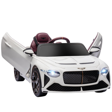 -Aosom Bentley Bacalar Licensed Kids Remote Ride on Car, 12V Electric Toy Car with Portable Battery, Suspension System, Horn, Music & Lights, White - Outdoor Style Company