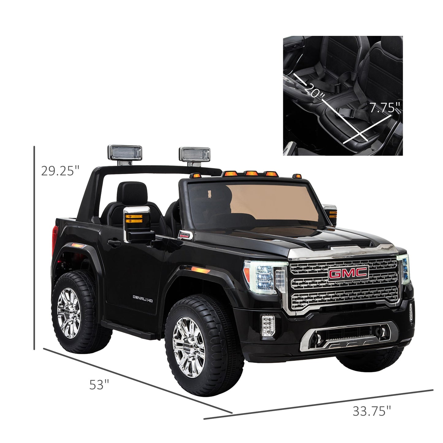 -Aosom Compatible 12V Battery-Powered Kids Electric Ride On Car, GMC Sierra HD Pickup Truck Toy with Parental Remote Control for 3-8 Years, Black - Outdoor Style Company