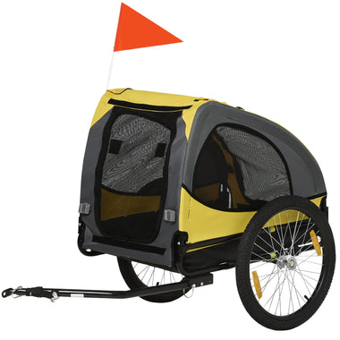 -Aosom Dog Bike Trailer with Hitch Coupler, Quick Release Wheels, Reflectors, Flag for Medium Dogs, Yellow - Outdoor Style Company