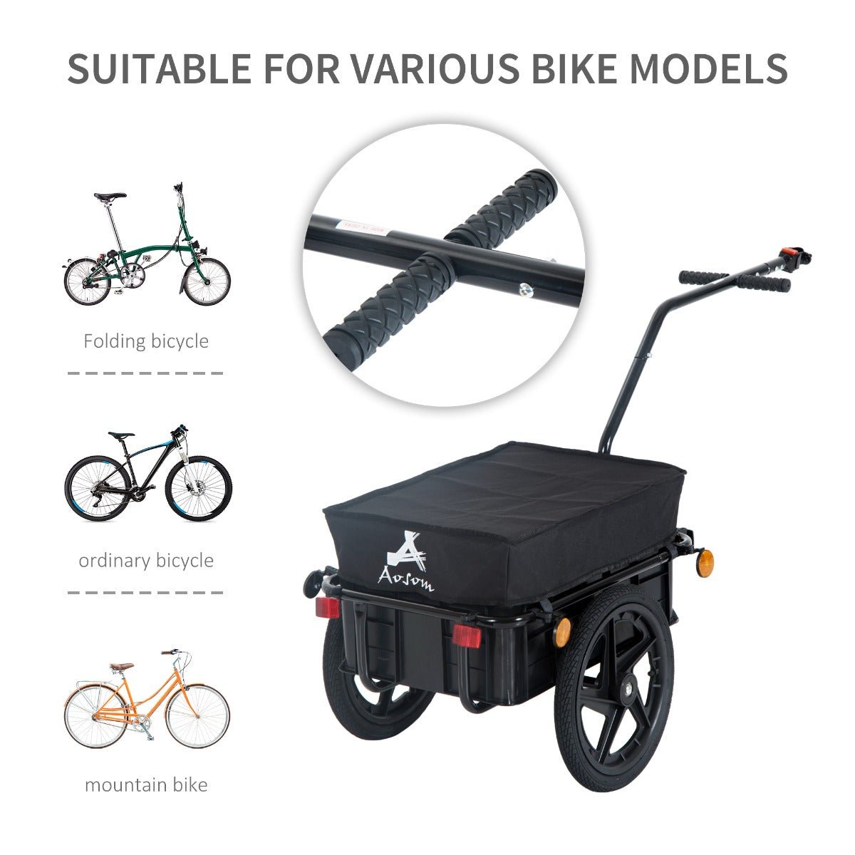 -Aosom Multi-Functional Double Wheel Internal Frame Enclosed Bicycle Cargo Trailer Steel Large Bike Luggage Cart Carrier Black - Outdoor Style Company