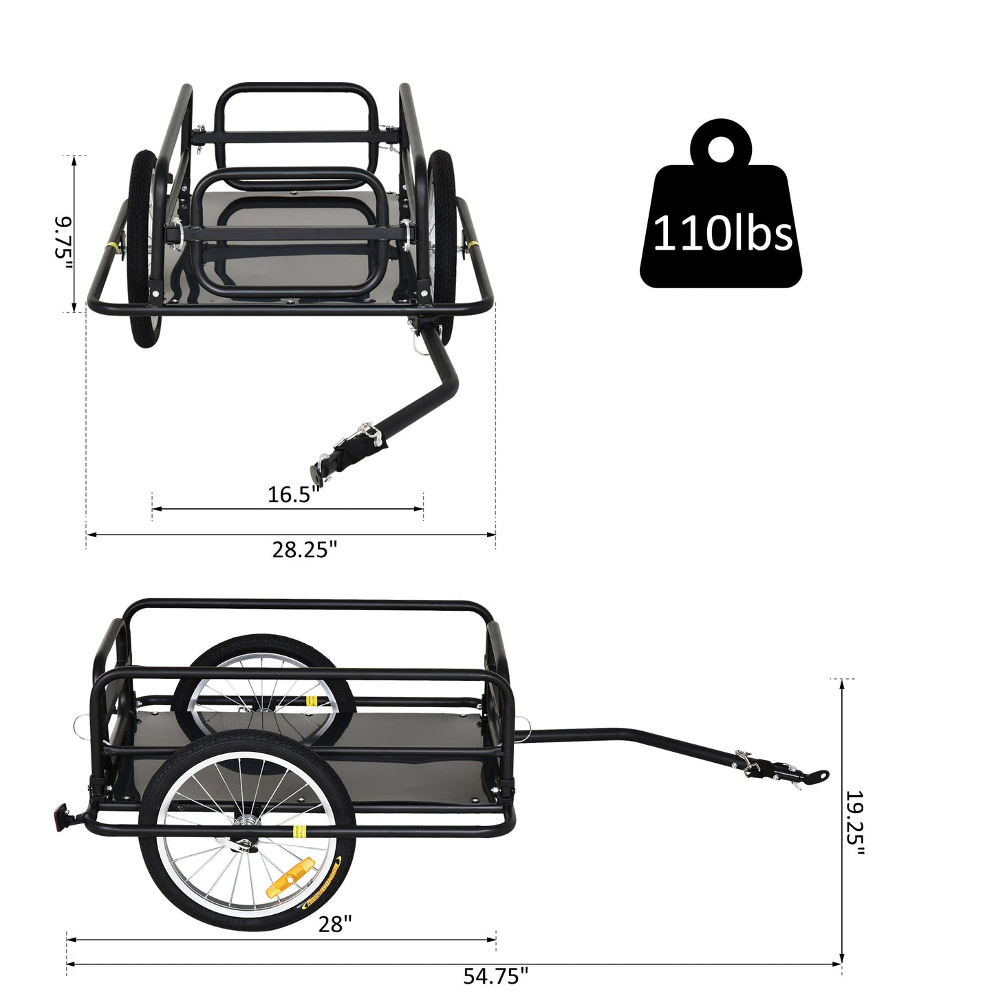 -Aosom Wanderer Folding Bicycle Storage Cart Cargo and Luggage Trailer with Hitch - Outdoor Style Company